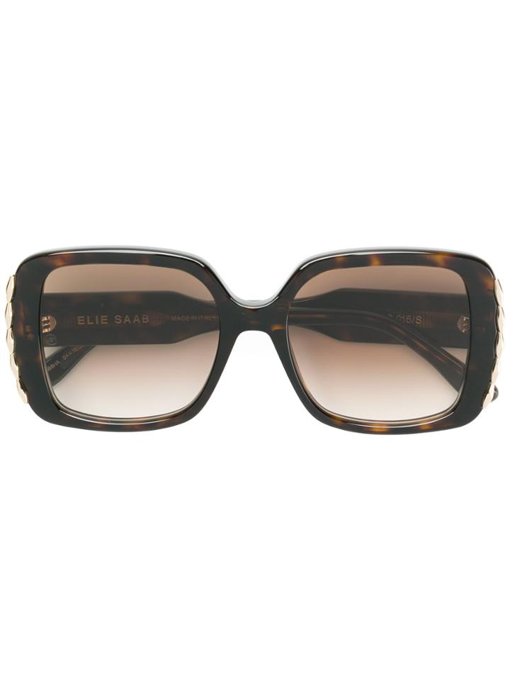 Elie Saab Metal Embellished Square Sunglasses - Brown