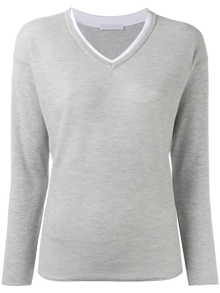 Fabiana Filippi V-neck Top, Women's, Size: 40, Grey, Cotton