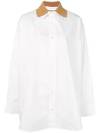 Plan C Contrast Collar Oversized Shirt - White
