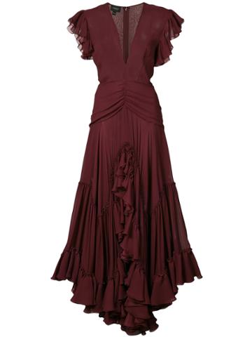 Giambattista Valli V-neck Ruffle Dress - Red