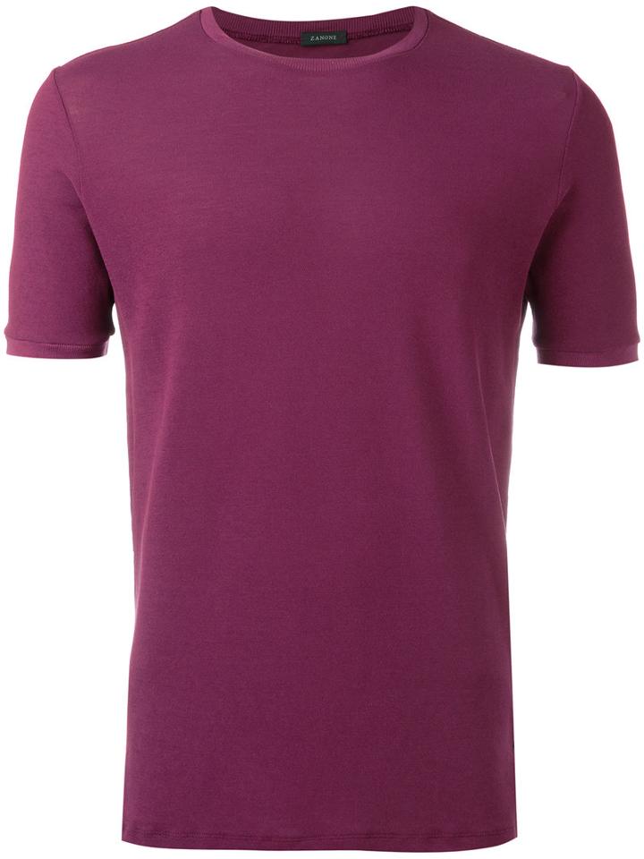 Zanone Round Neck T-shirt, Men's, Size: 56, Pink/purple, Cotton