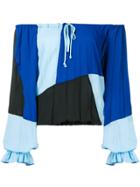 Just Cavalli Off The Shoulder Pleated Blouse - Blue