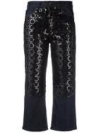 Diesel Black Gold Sequin Embroidery Cropped Jeans, Women's, Size: 25, Blue, Cotton/polyester/spandex/elastane