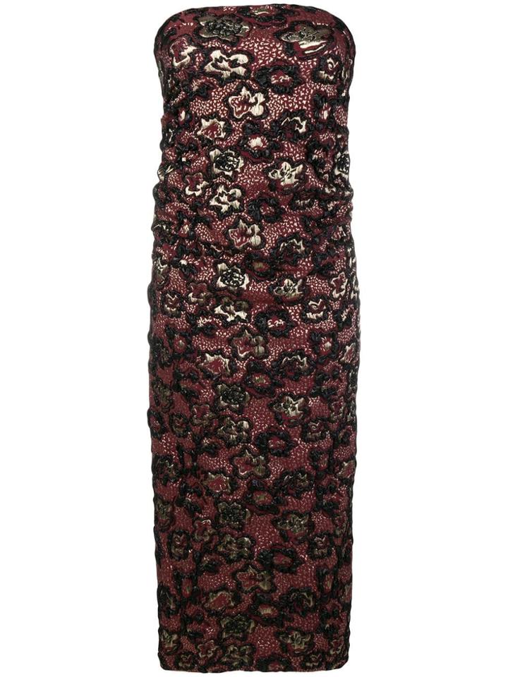 Miu Miu Floral-texture Strapless Tube Dress - Red