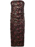 Miu Miu Floral-texture Strapless Tube Dress - Red