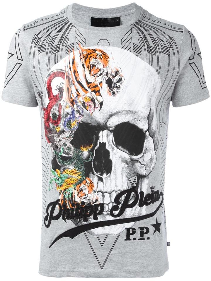 Philipp Plein Animals T-shirt, Men's, Size: Large, Grey, Cotton