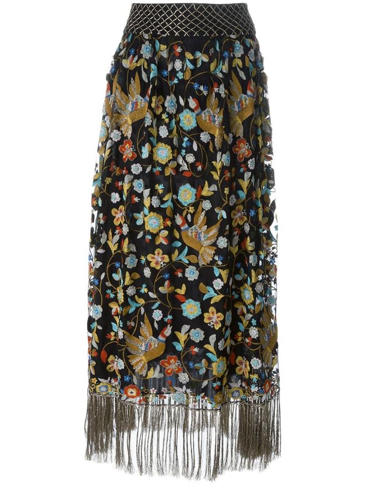 Alice+olivia Embroidered Fringed Skirt