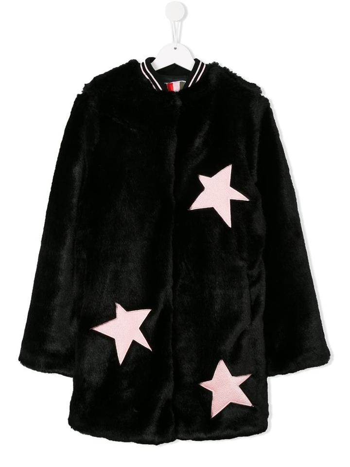 Msgm Kids Star Patch Faux Fur Coat, Girl's, Size: 14 Yrs, Black