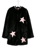 Msgm Kids Star Patch Faux Fur Coat, Girl's, Size: 14 Yrs, Black