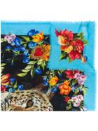 Dolce & Gabbana Floral And Leopard Print Scarf - Blue