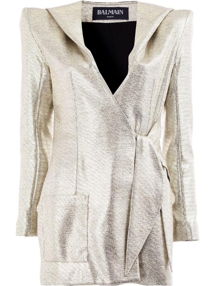 Balmain Structured Wrap Front Blazer - Grey