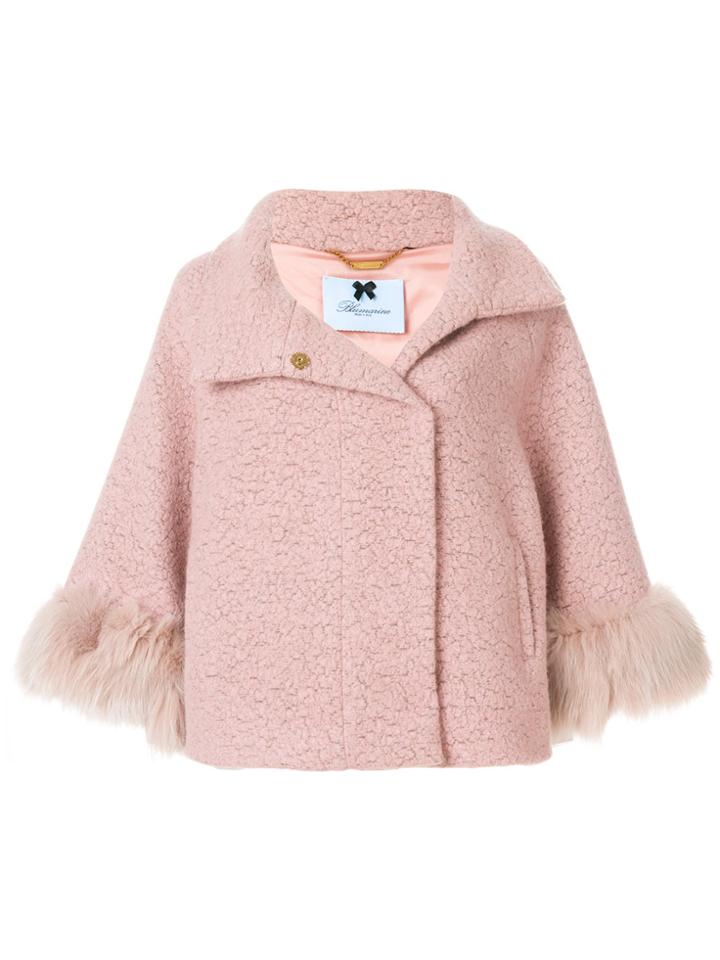 Blumarine Fox Fur Cuff Coat - Pink & Purple