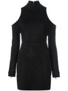Balmain Off-the-shoulder Mini Dress, Women's, Size: 38, Black, Lamb Skin/silk
