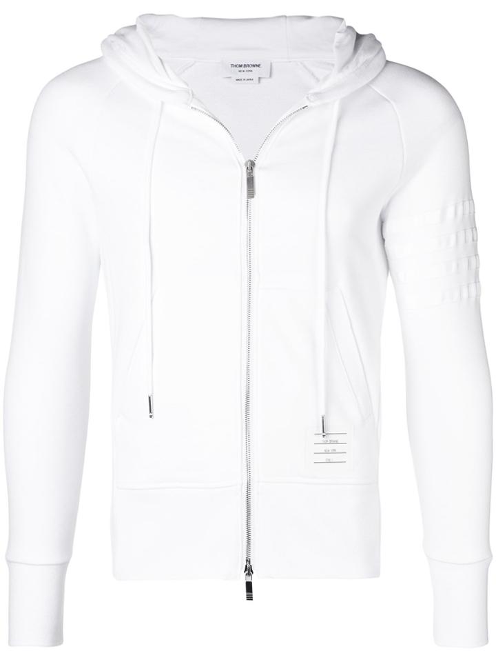 Thom Browne Grosgrain 4-bar Stripe Classic Zip-up Hoodie - White