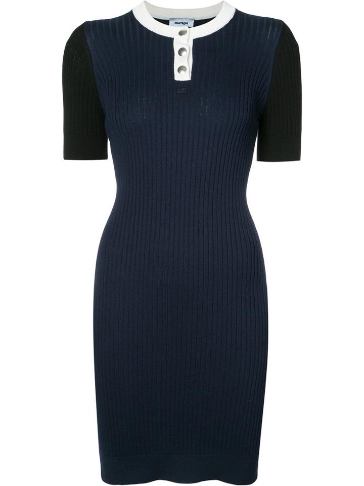 Courrèges - Ribbed Short Sleeve Dress - Women - Cotton/cashmere - 3, Blue, Cotton/cashmere