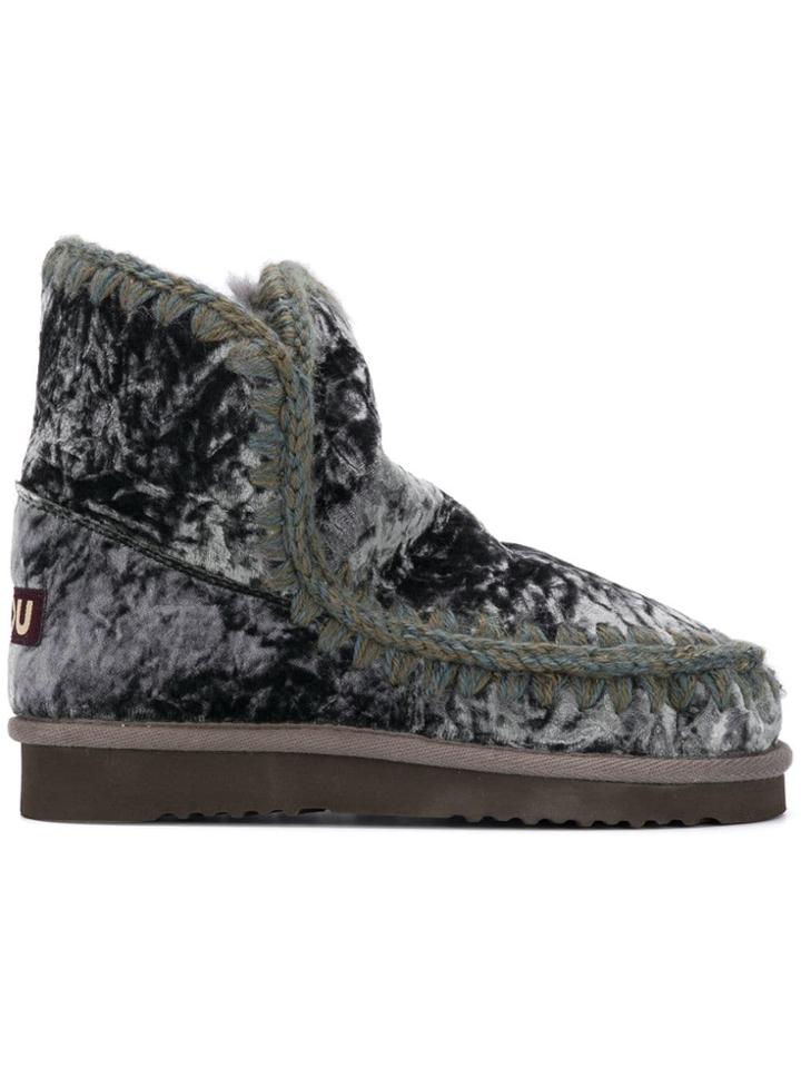Mou Velvet Ankle Boots - Grey