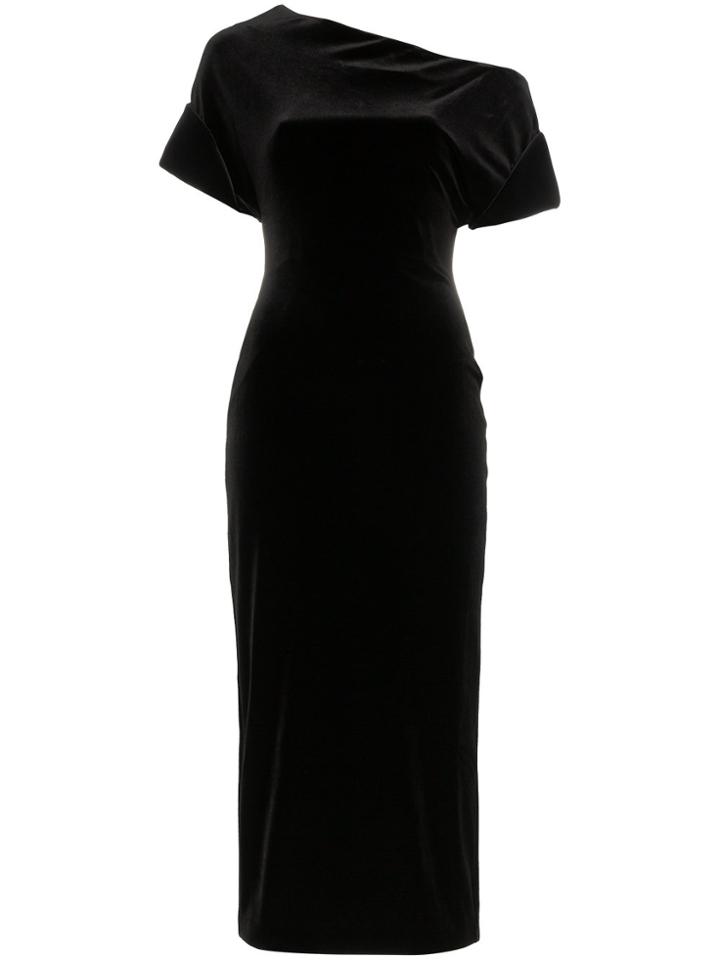 Christopher Kane Off-shoulder Asymmetric Neck Silk Blend Velvet Dress