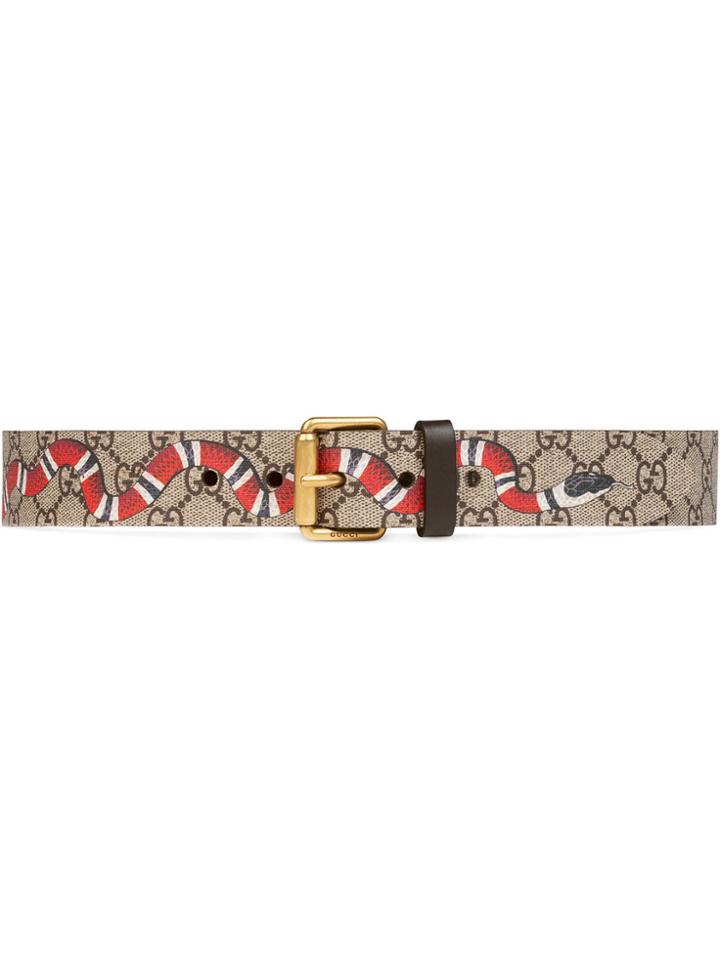 Gucci Snake Print Gg Supreme Belt - Nude & Neutrals