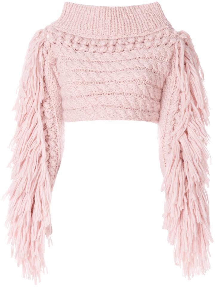 Philosophy Di Lorenzo Serafini Fringed Cropped Sweater - Nude &