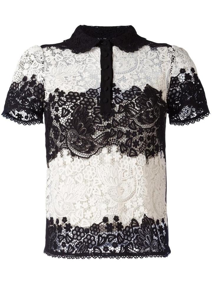 Red Valentino Lace Shortsleeved Shirt, Women's, Size: 40, Black, Cotton/silk/polyester