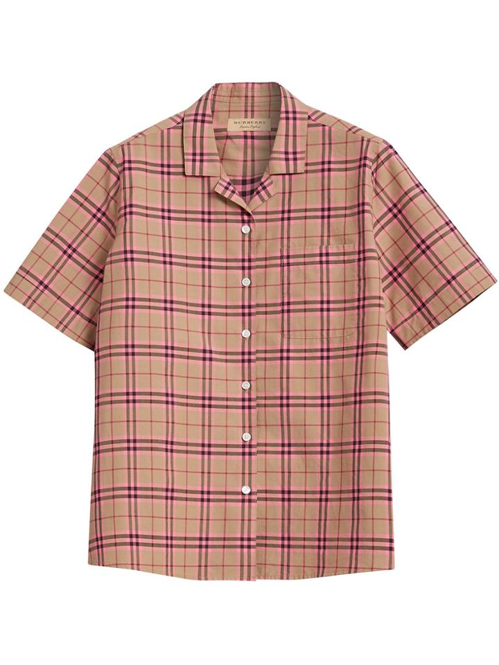 Burberry Check Cotton Short-sleeved Shirt - Pink & Purple