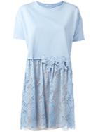 P.a.r.o.s.h. Dress With Lace Lower Portion And Embellished Detail, Women's, Size: Xs, Blue, Cotton/polyester/spandex/elastane
