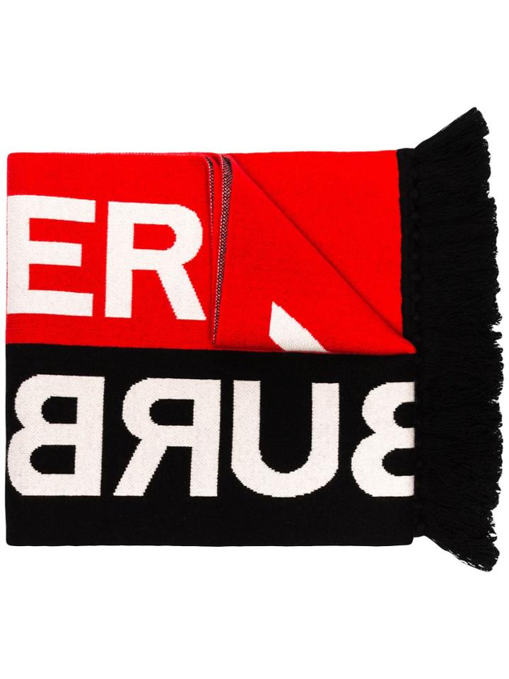 Burberry Red And Black Logo Knit Football Scarf