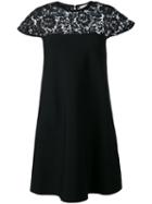 Valentino Heavy Lace Insert Trapeze Dress, Women's, Size: Medium, Black, Polyester/viscose