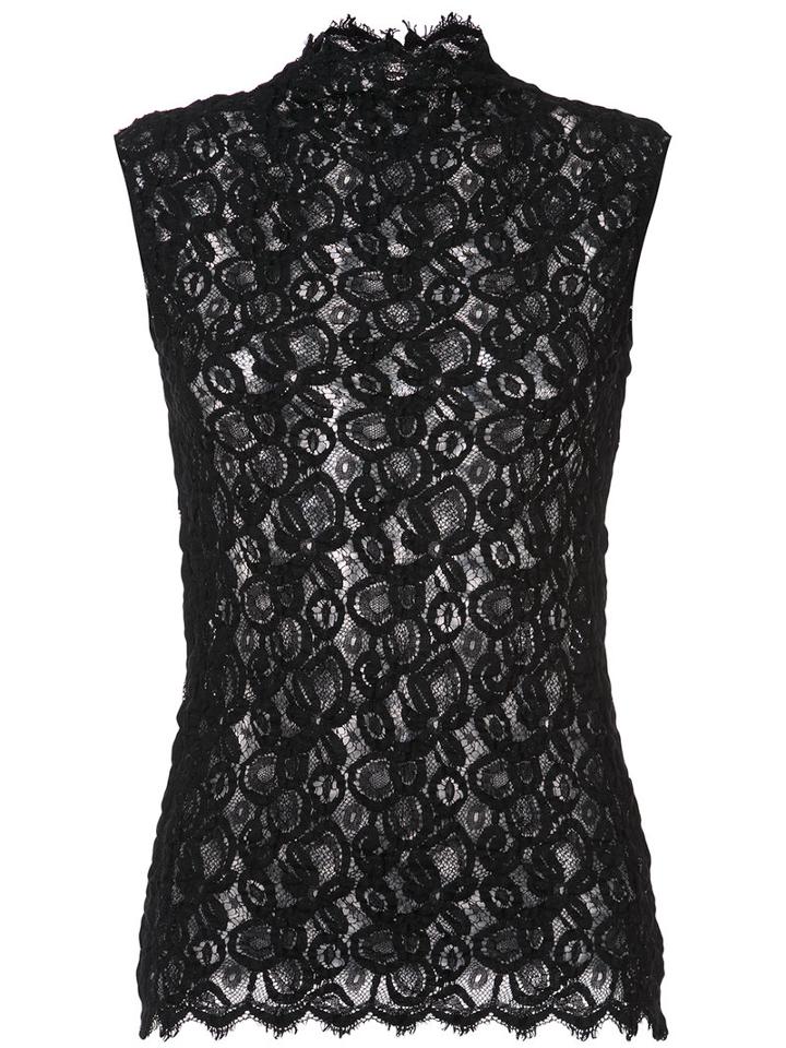 Helmut Lang - Lace High Neck Sleeveless Top - Women - Cotton/spandex/elastane/polyimide - M/l, Black, Cotton/spandex/elastane/polyimide