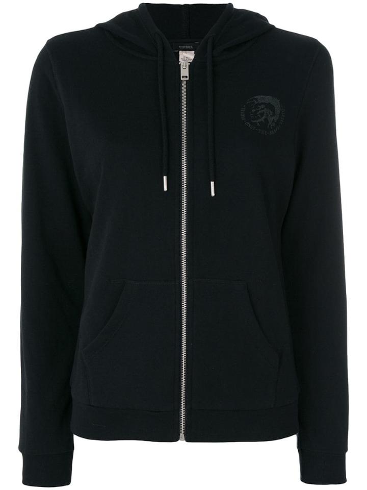 Diesel Chest Print Zipped Hoodie - Black