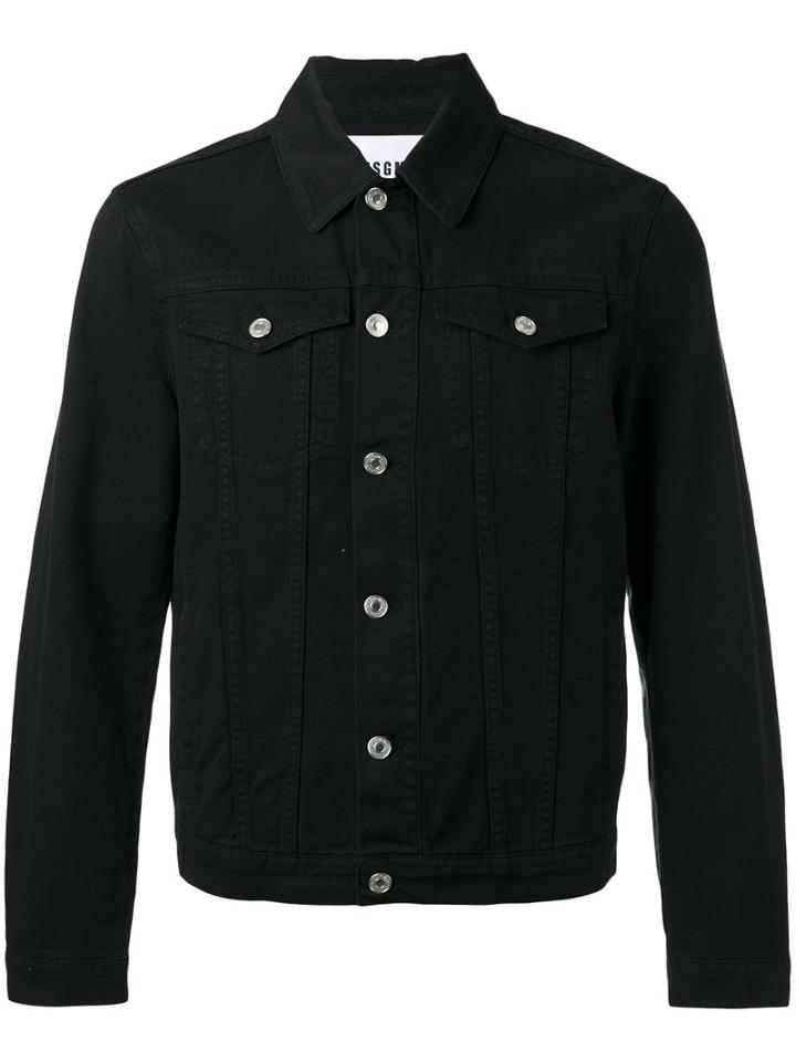 Msgm Logo Patch Denim Jacket, Men's, Size: 48, Black, Cotton