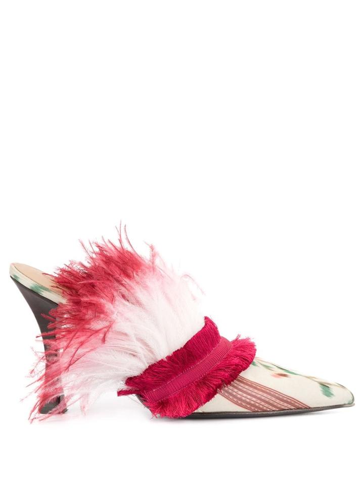 Tabitha Simmons Feather Lined Printed Pumps - Pink