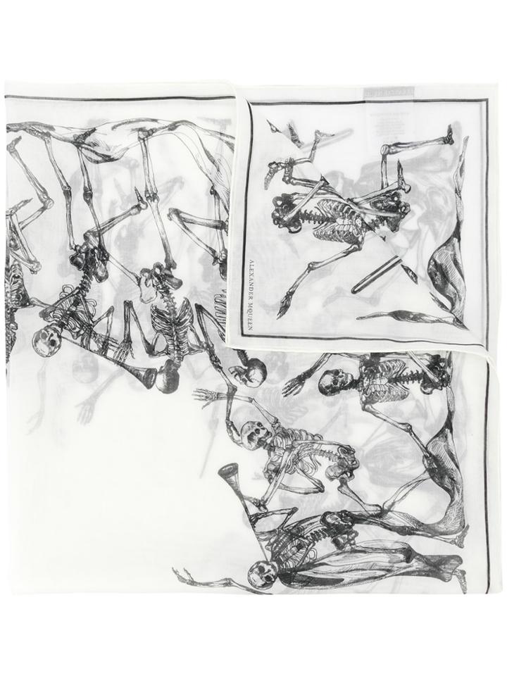 Alexander Mcqueen Skeleton Orchestra Print Scarf - White