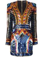 Balmain Embellished Sequin Fitted Dress, Women's, Size: 38, Orange, Silk/acrylic/polyamide