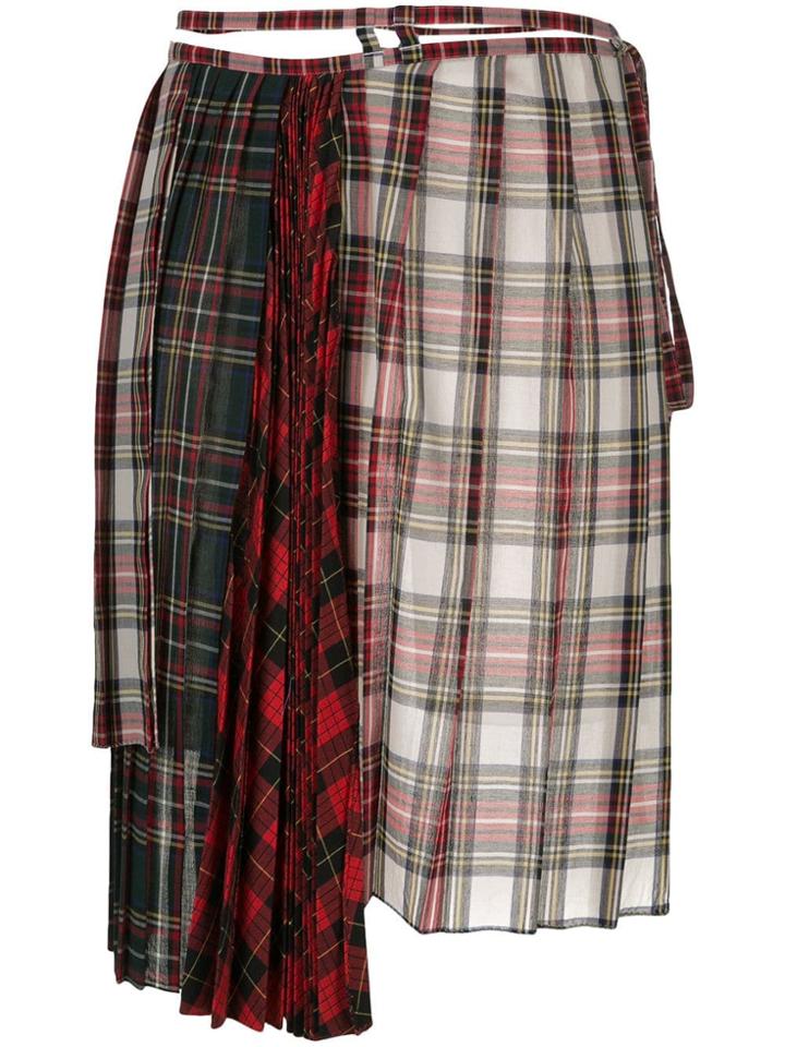 Facetasm Asymmetric Tartan Skirt - Red
