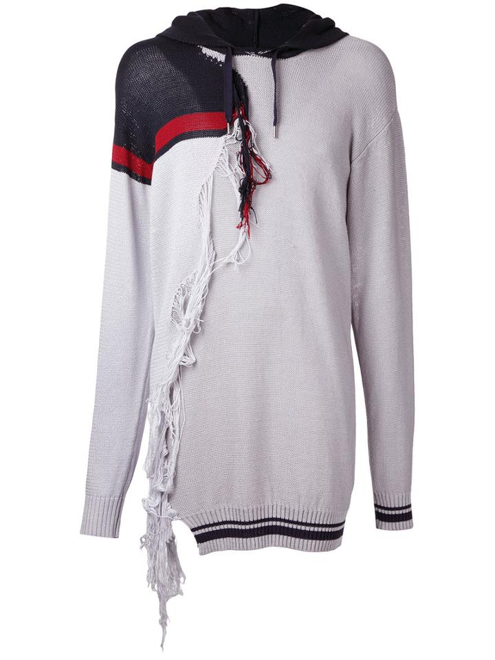 Maison Mihara Yasuhiro - Tassel Trim Longline Hoodie - Men - Cotton/acrylic - 46, Grey, Cotton/acrylic