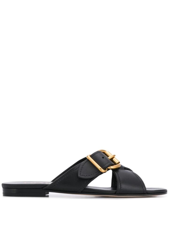 Prada Buckle Flat Sandals - Black