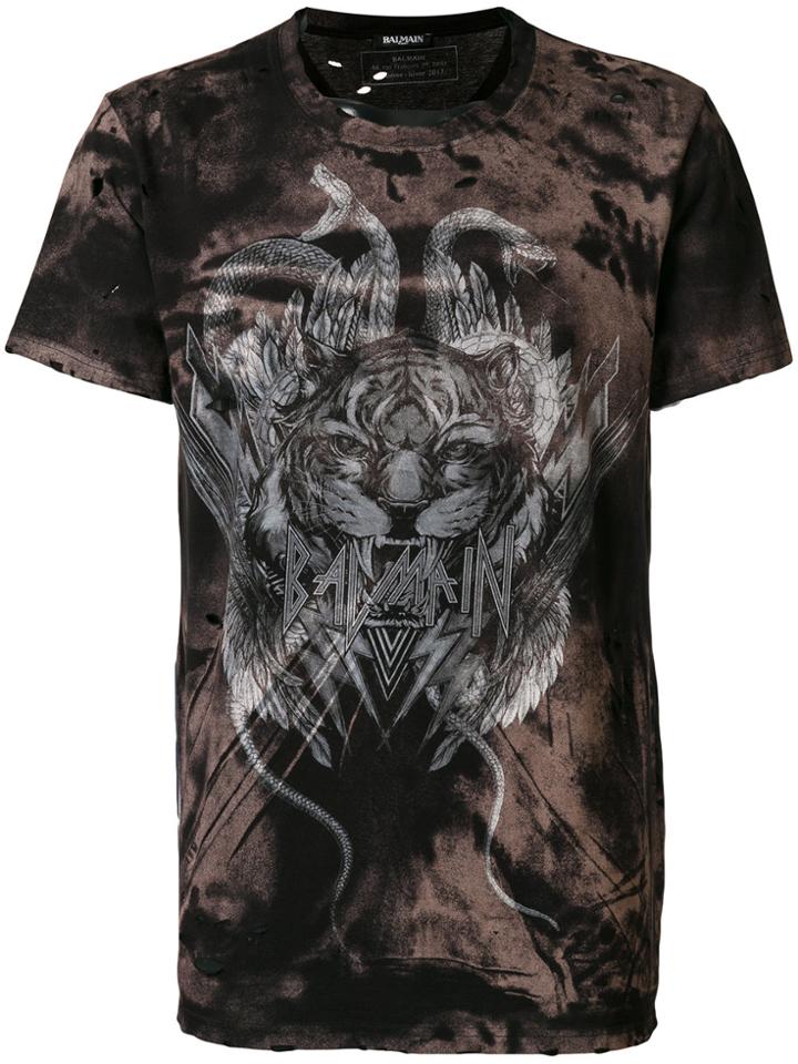 Balmain Tiger Print T-shirt - Black