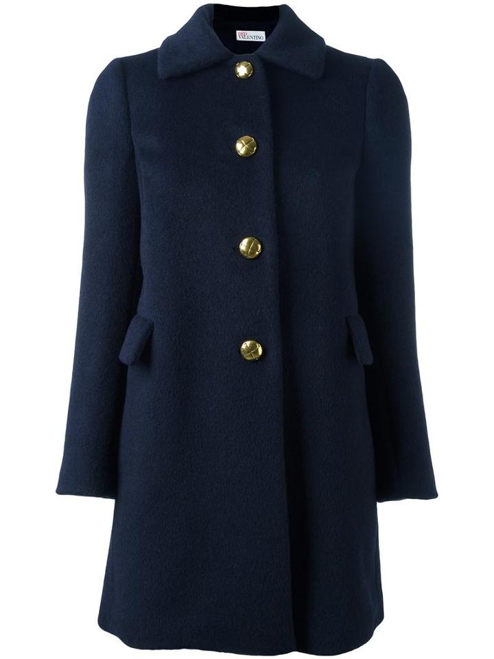 Red Valentino Gold-tone Hardware Coat, Women's, Size: 42, Blue, Alpaca/wool/polyamide/polyester
