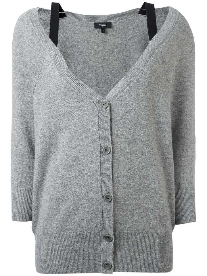 Theory Bell Neckline Button Up Cardigan, Women's, Size: Large, Grey, Cashmere