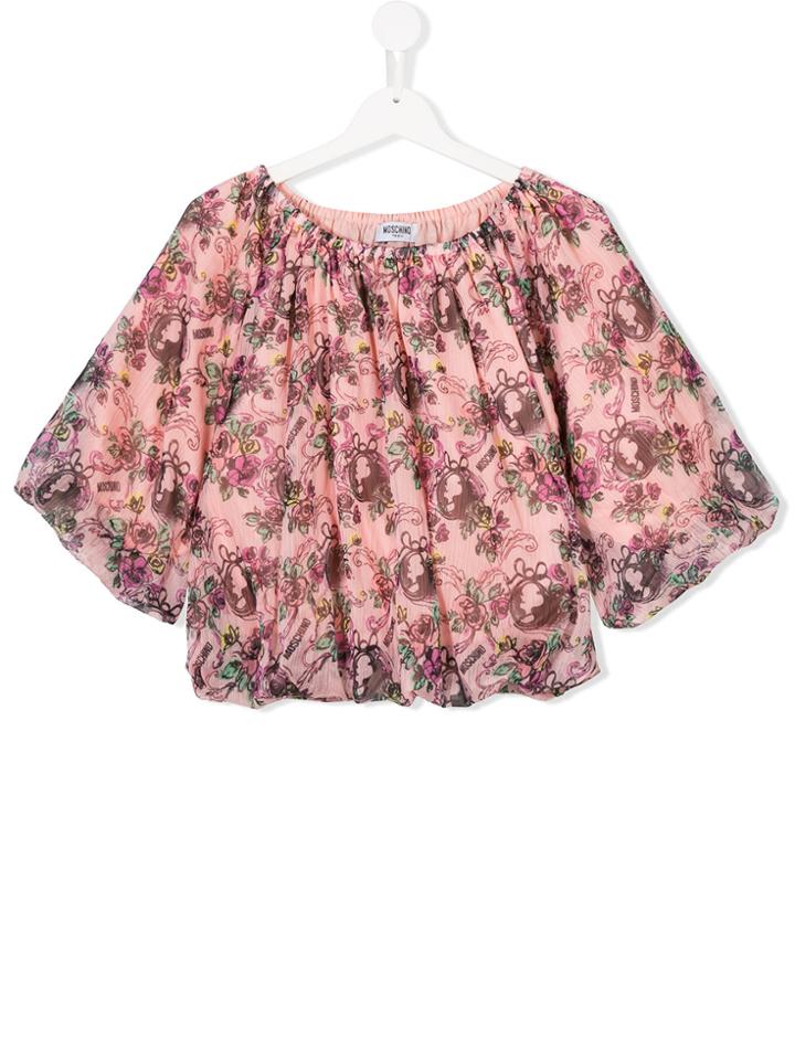 Moschino Kids Gathered Floral Blouse - Pink & Purple