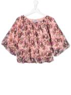 Moschino Kids Gathered Floral Blouse - Pink & Purple