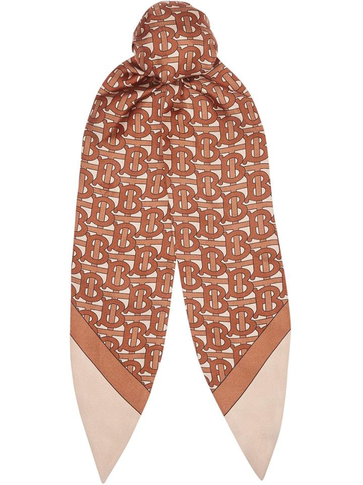 Burberry Monogram Print Silk Hair Scarf - Brown
