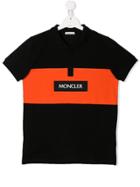 Moncler Kids Logo Stripe Polo Shirt - Black