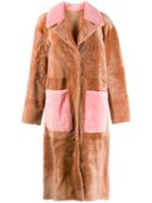 Drome Contrast Details Fur Coat - Brown