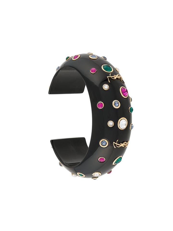 Saint Laurent Logo Embellished Cuff Bracelet - Black