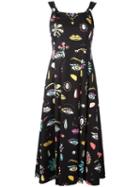 Boutique Moschino Multi Print Flared Dress, Women's, Size: 36, Black, Bamboo/cotton