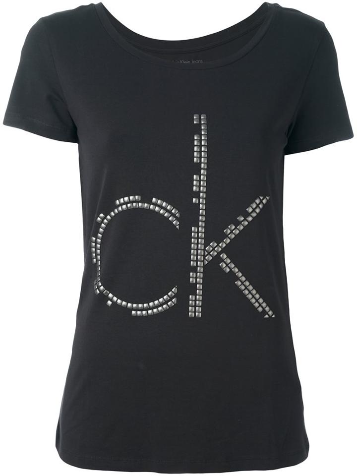 Calvin Klein Jeans Logo Print T-shirt, Women's, Size: Xs, Black, Cotton/spandex/elastane