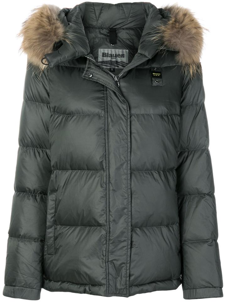 Blauer Padded Jacket With Fur Trimmed Hood - Green
