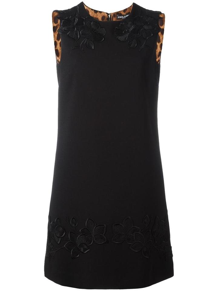 Dolce & Gabbana Rose Embroidered Shift Dress, Women's, Size: 44, Black, Spandex/elastane/viscose/virgin Wool